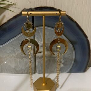 Gold Celestial Moon & Sun Drop Earrings